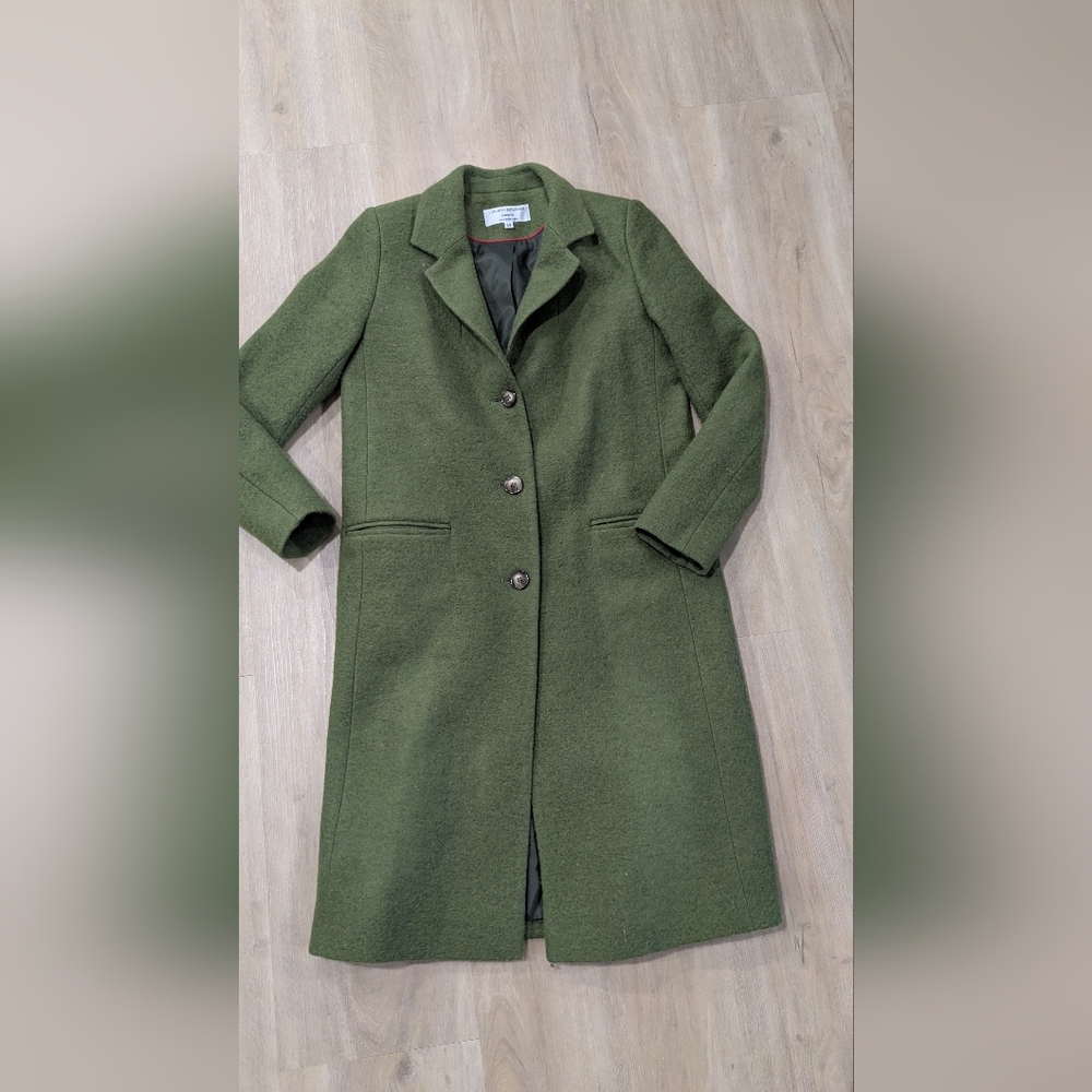 Helene Berman London Sz 10 70% Wool Woman Army Green Winter Coat